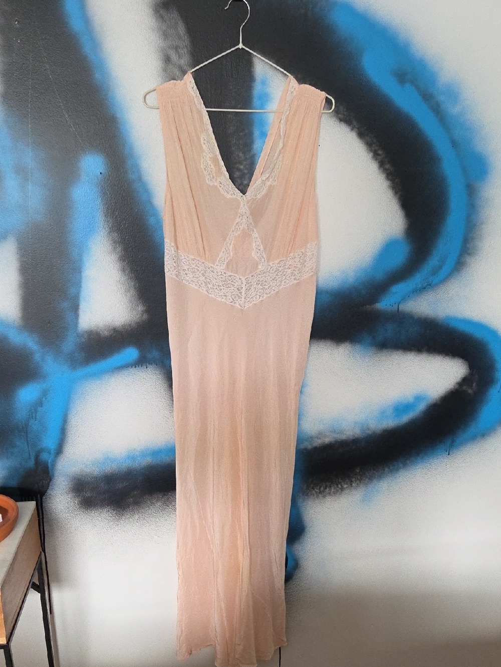 Vintage Silknit Delicate Lace-Trim Long Nightgown - Blush..silk